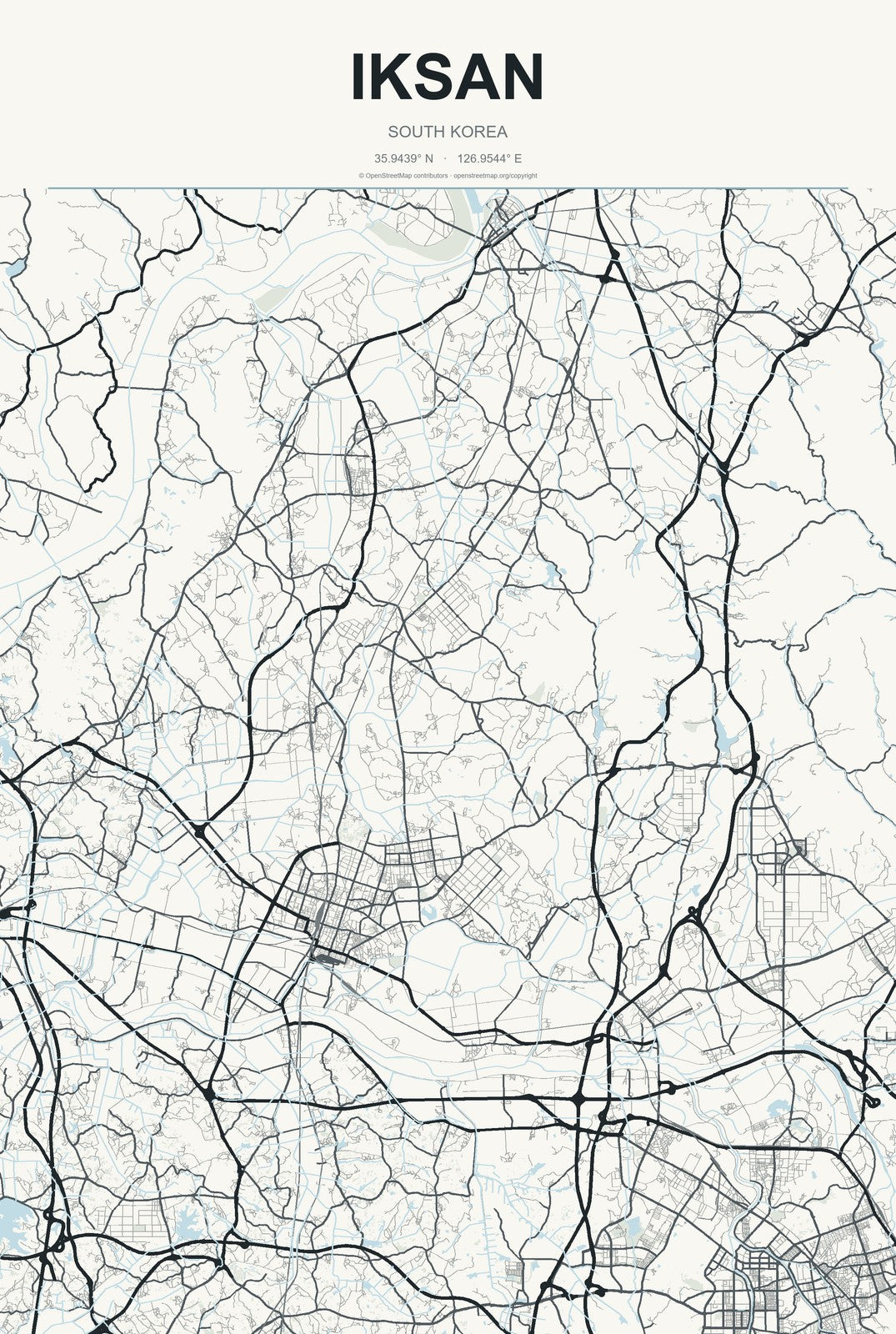 Iksan, South Korea City Map Aluminum Sign in Headline Atlas style