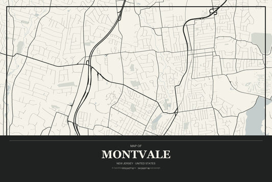 Montvale, New Jersey City Map Aluminum Sign in Museum Plaque style