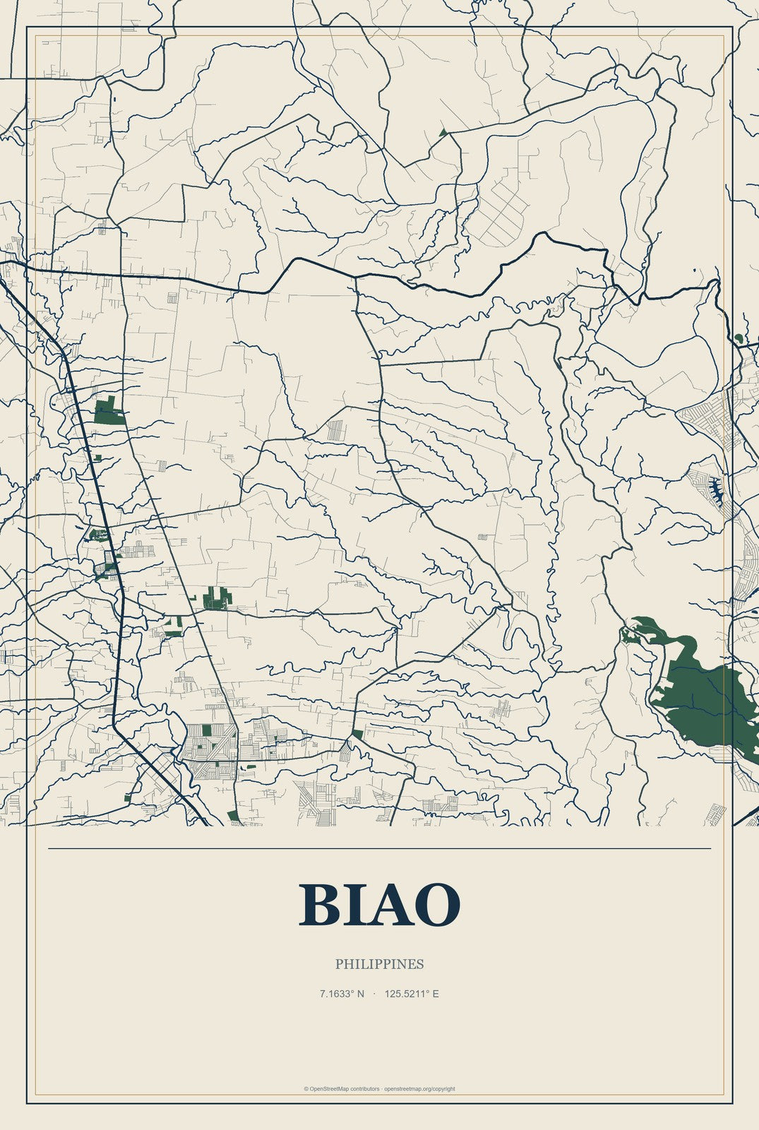 Biao, Philippines City Map Aluminum Sign in Coastal Cutout style
