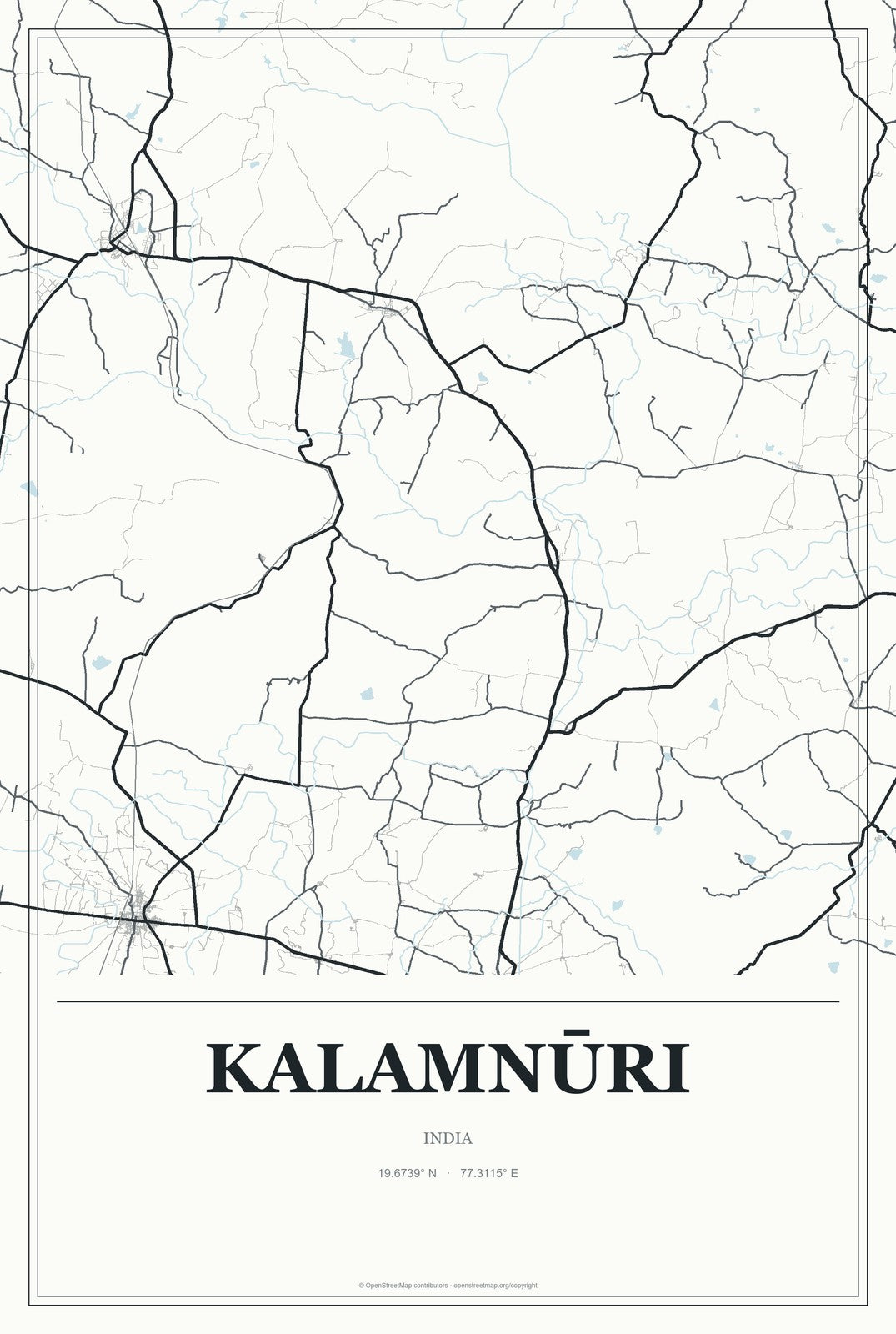 Kalamnūri, India City Map Aluminum Sign in Gallery Air style
