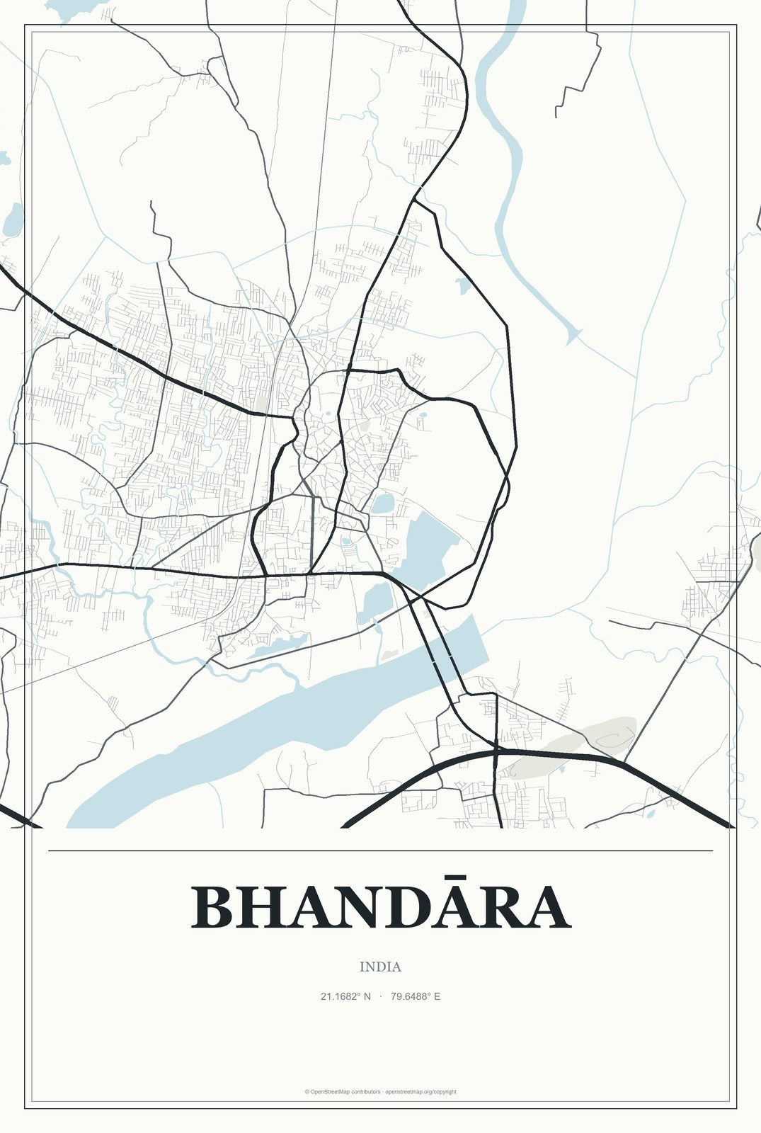 Bhandāra, India City Map Aluminum Sign in Gallery Air style