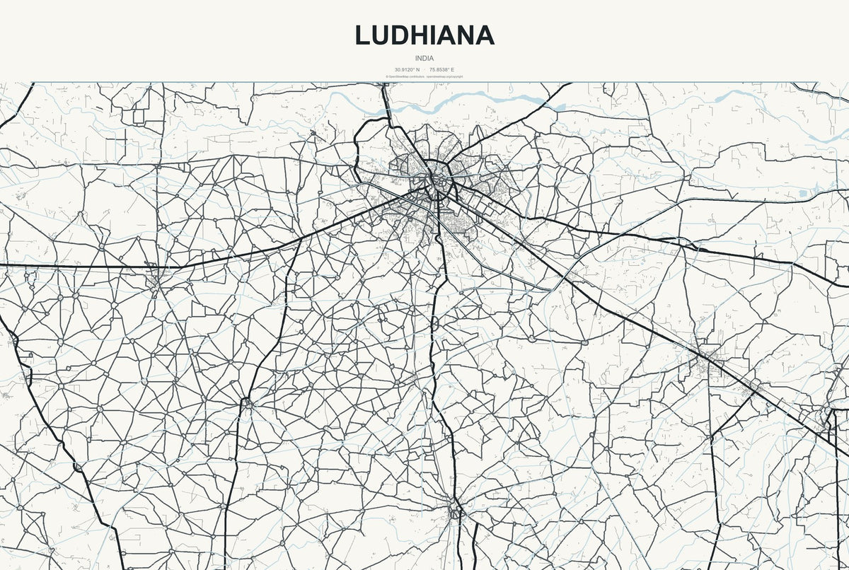 Ludhiana, India City Map Aluminum Sign in Headline Atlas style