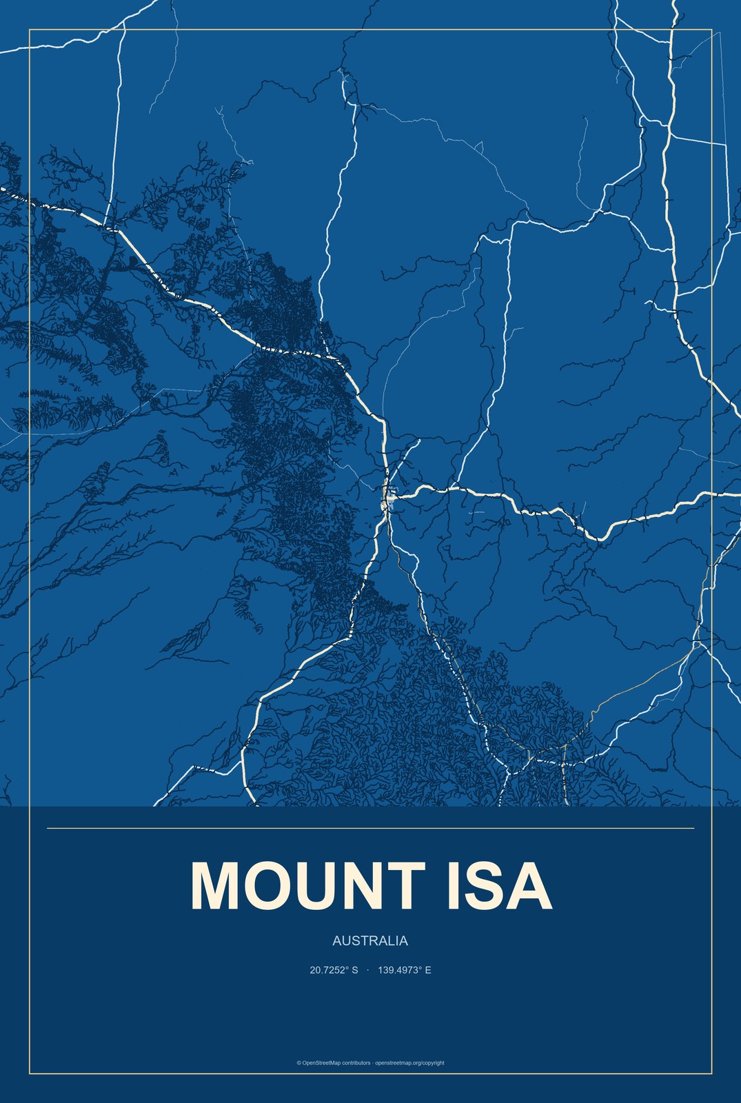 Mount Isa, Australia City Map Aluminum Sign in Harbor Cobalt style