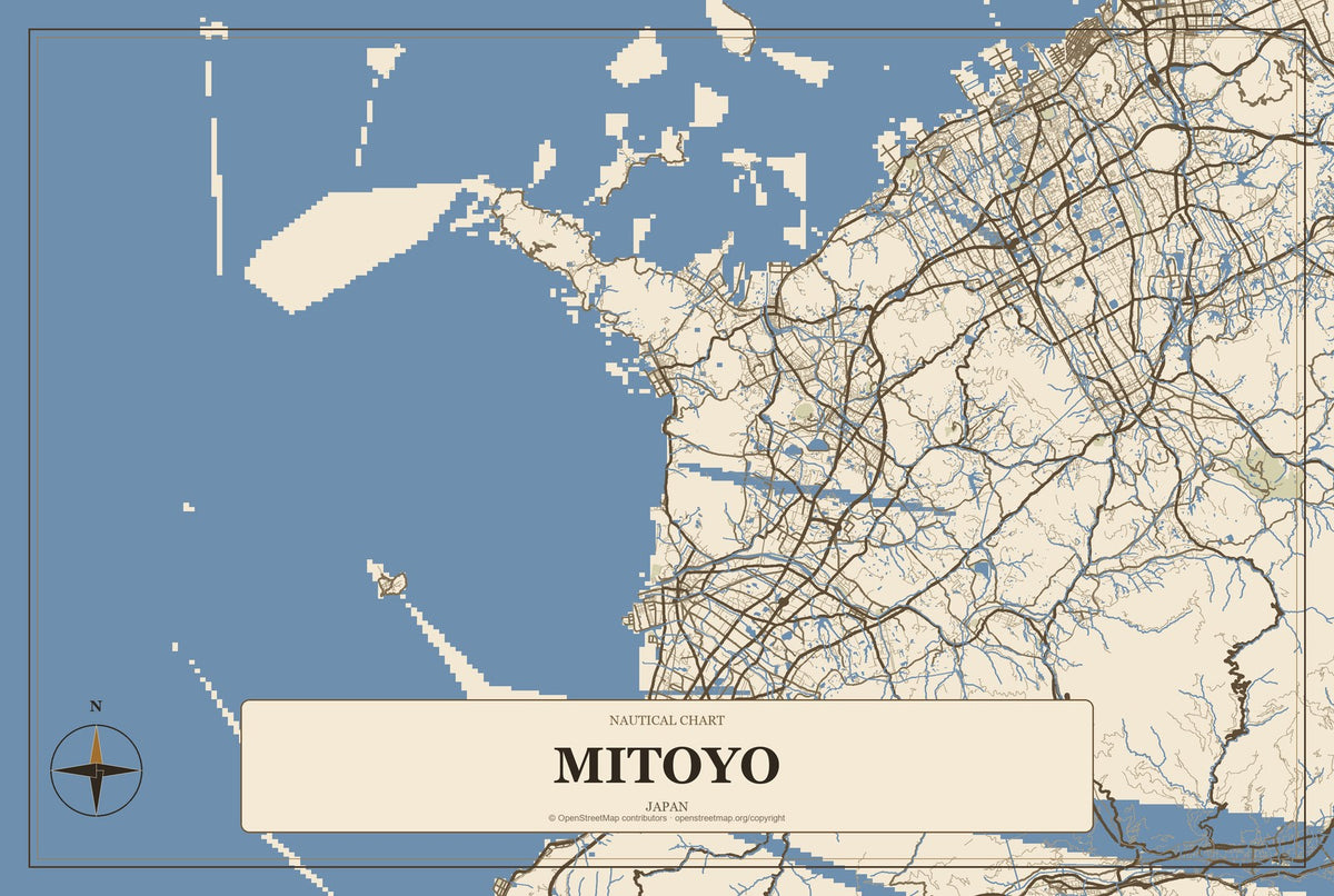 Mitoyo, Japan City Map Aluminum Sign in Heritage Nautical style