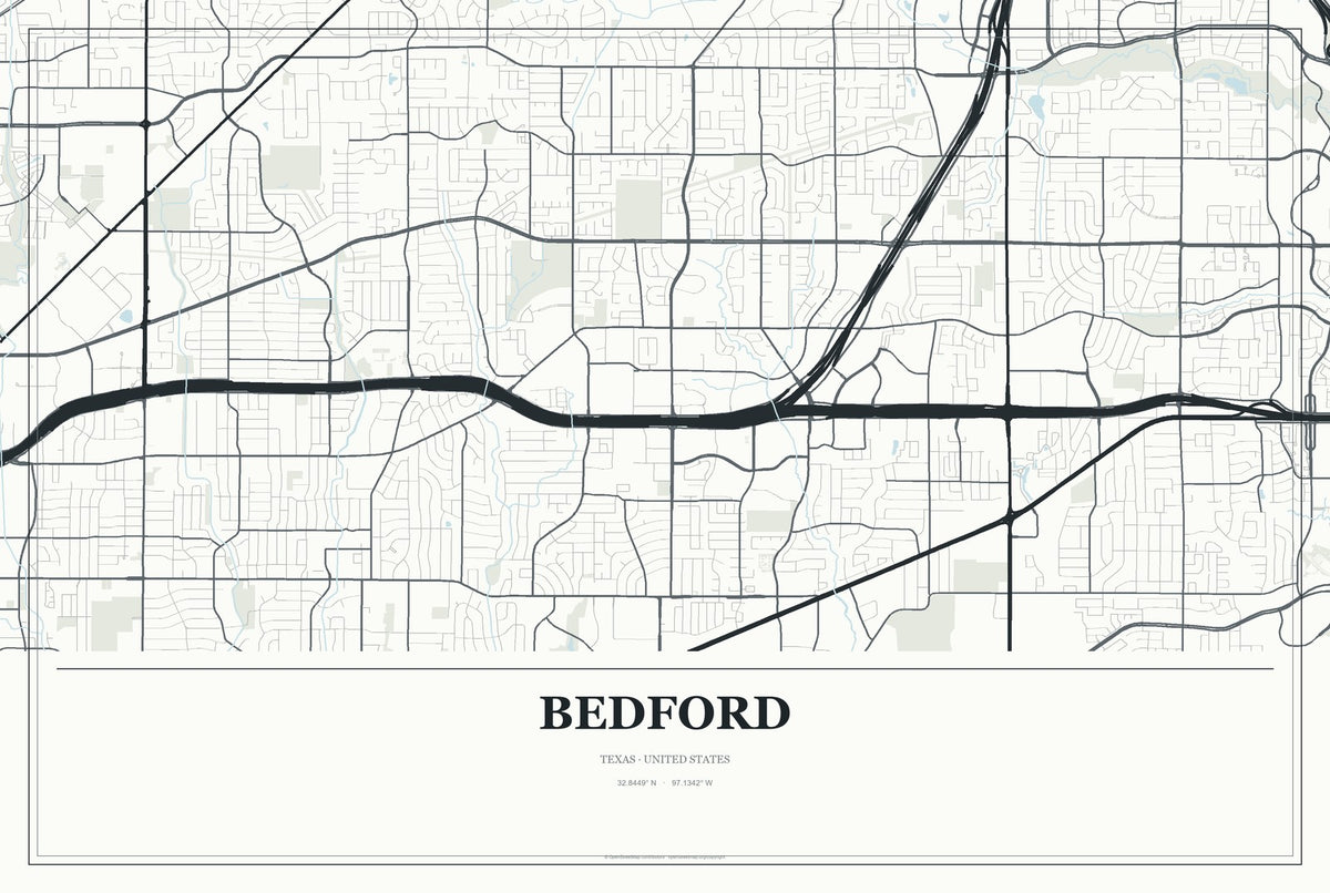 Bedford, Texas City Map Aluminum Sign in Gallery Air style