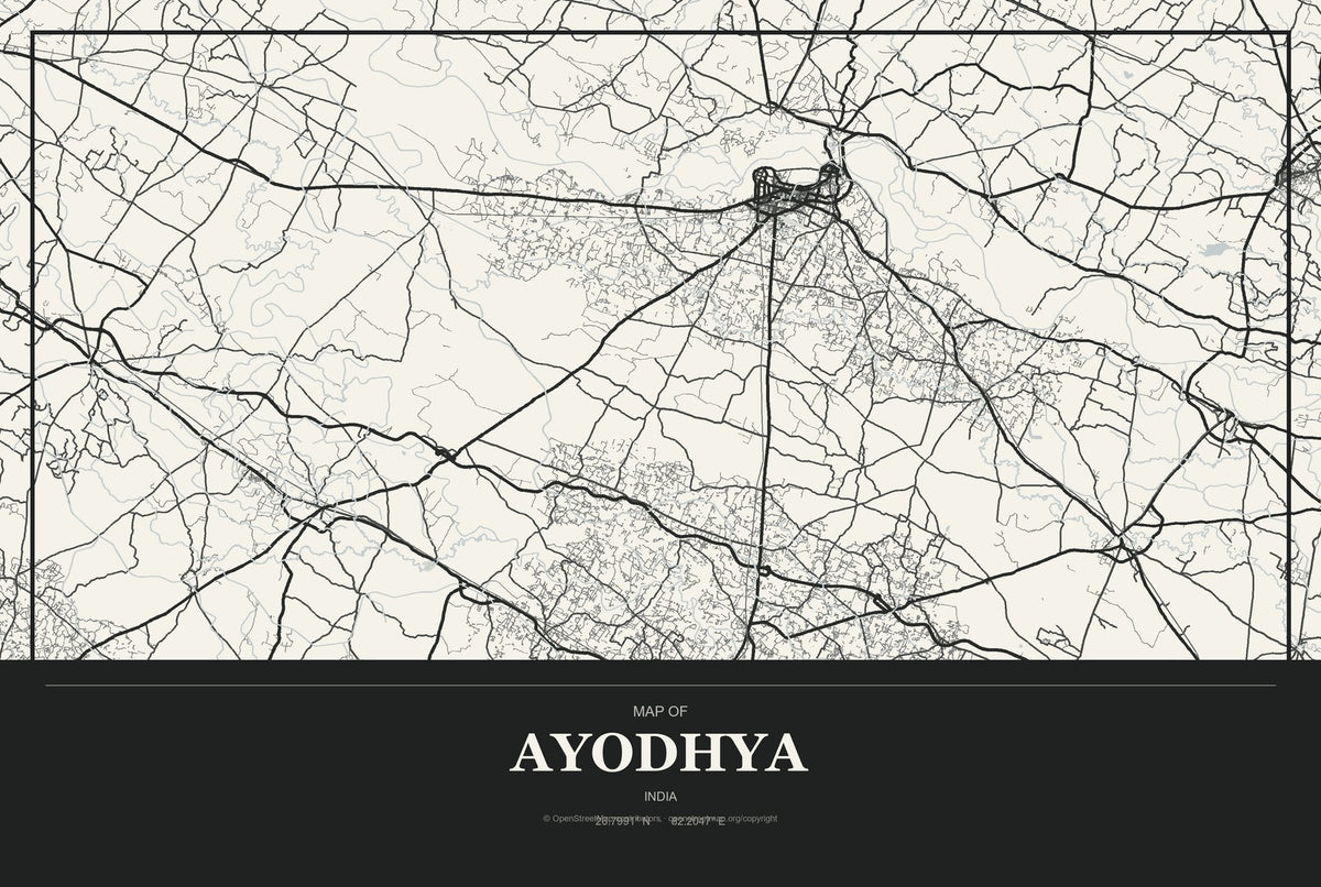 Ayodhya, India City Map Aluminum Sign in Museum Plaque style
