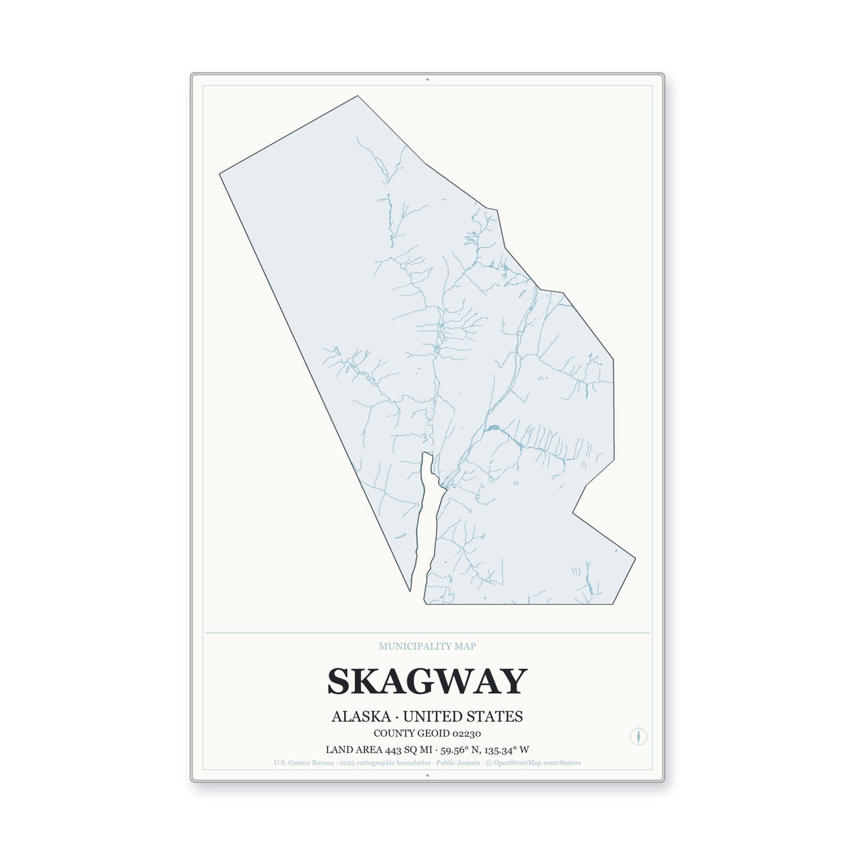 Skagway Municipality, Alaska Map Aluminum Sign in Gallery Air style