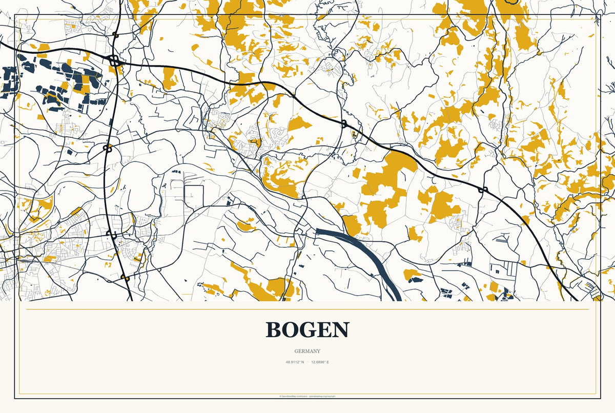 Bogen, Germany City Map Aluminum Sign in Citrine Modern style