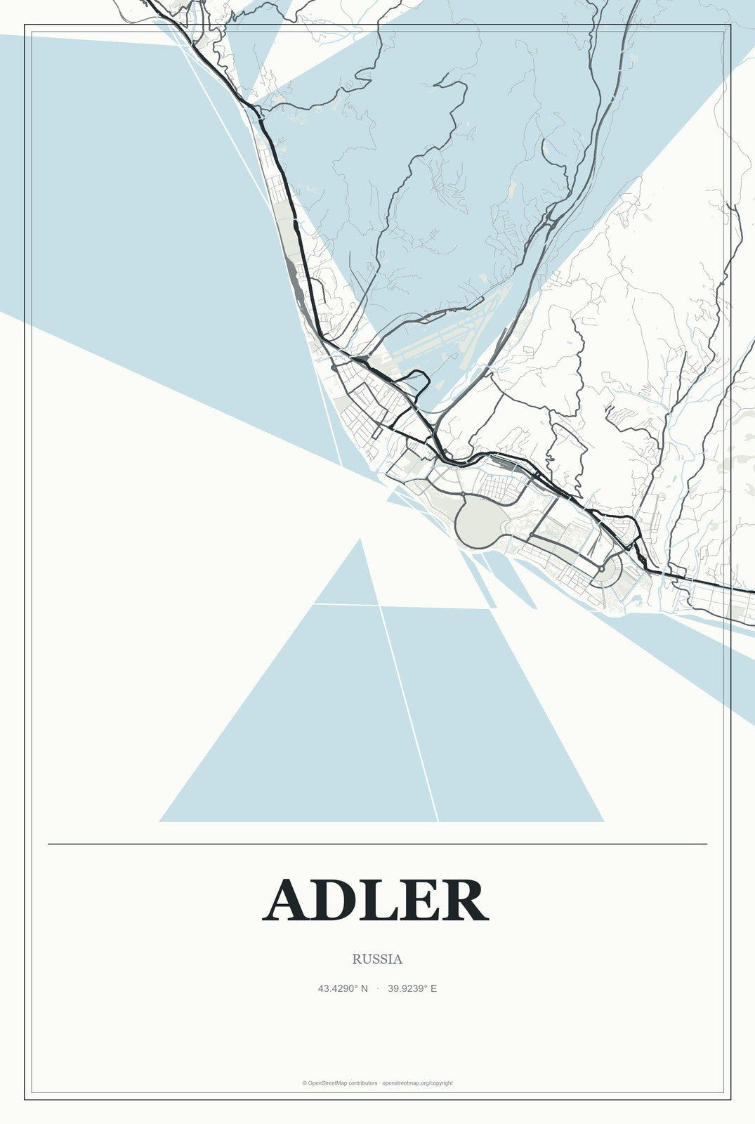 Adler, Russia City Map Aluminum Sign in Gallery Air style