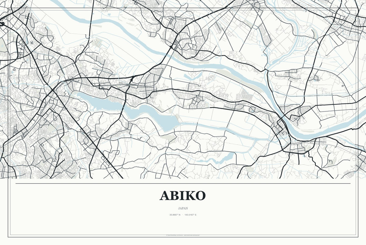 Abiko, Japan City Map Aluminum Sign in Gallery Air style