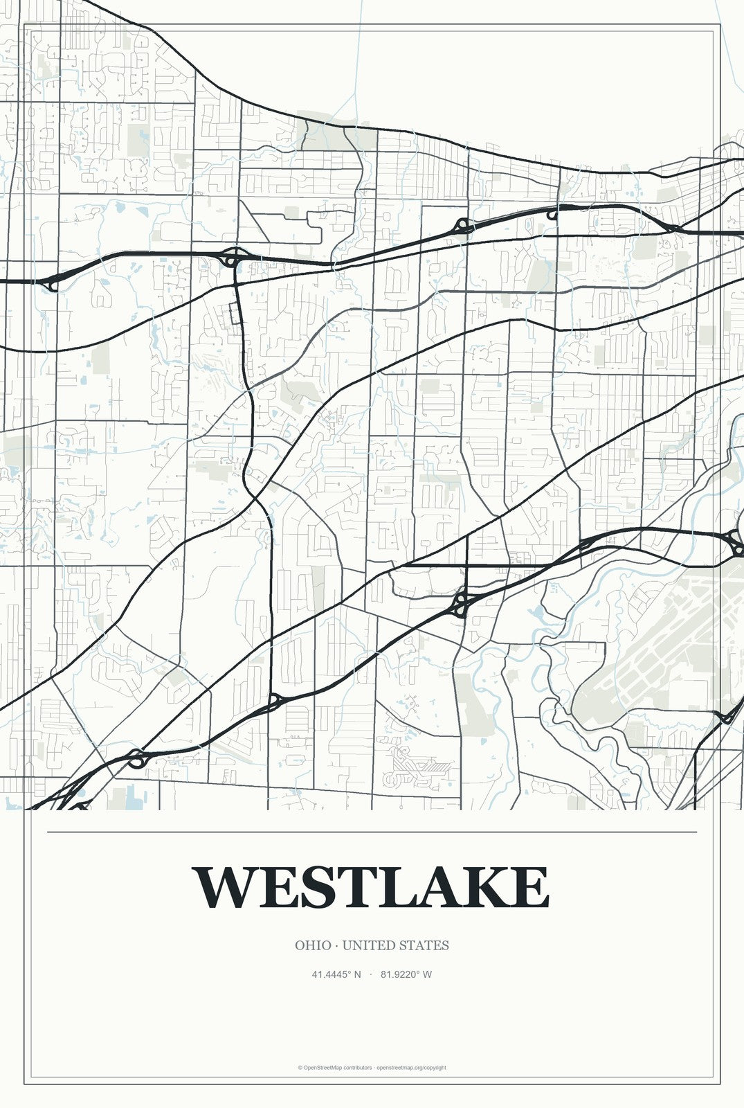 Westlake, Ohio City Map Aluminum Sign in Gallery Air style