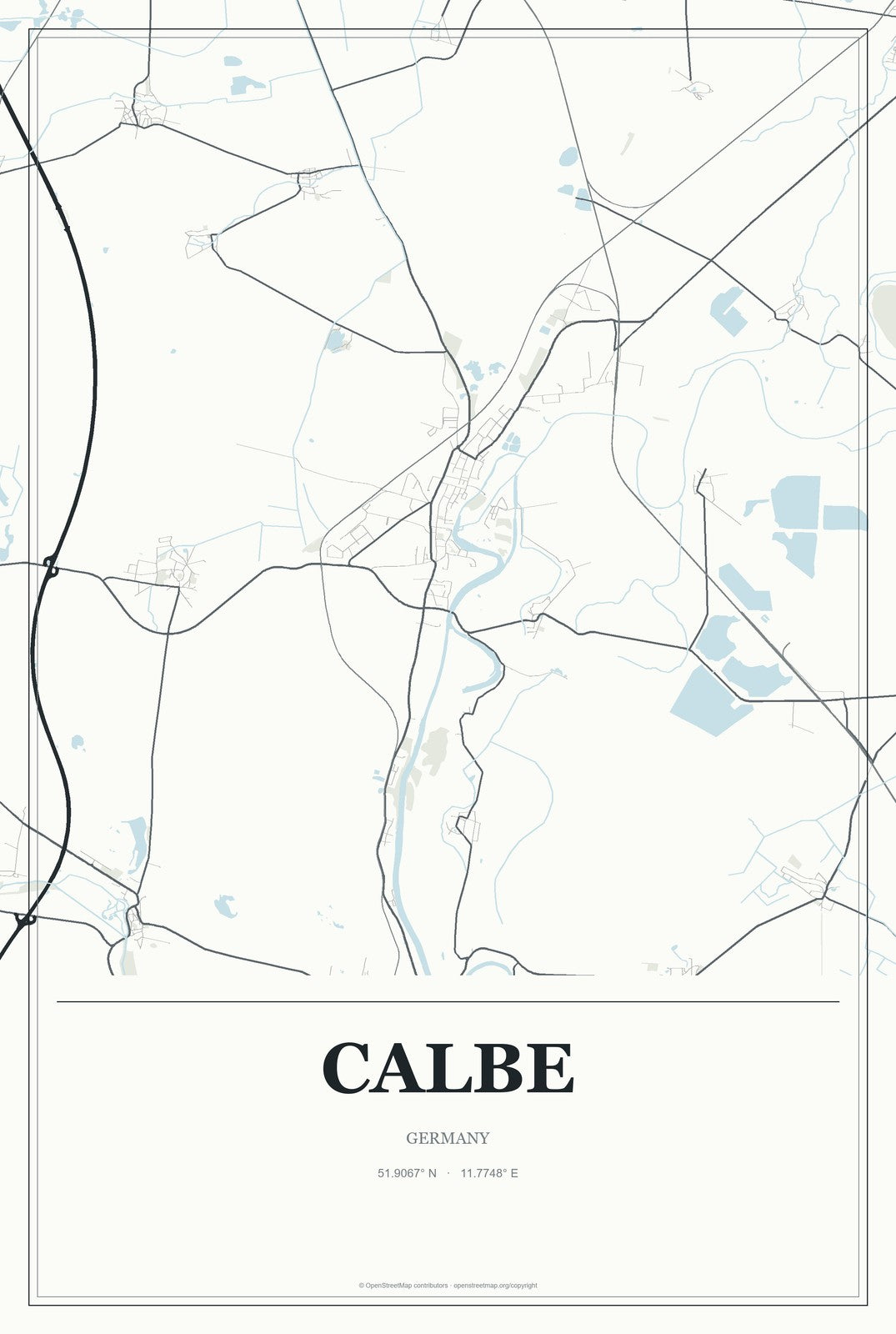 Calbe, Germany City Map Aluminum Sign in Gallery Air style