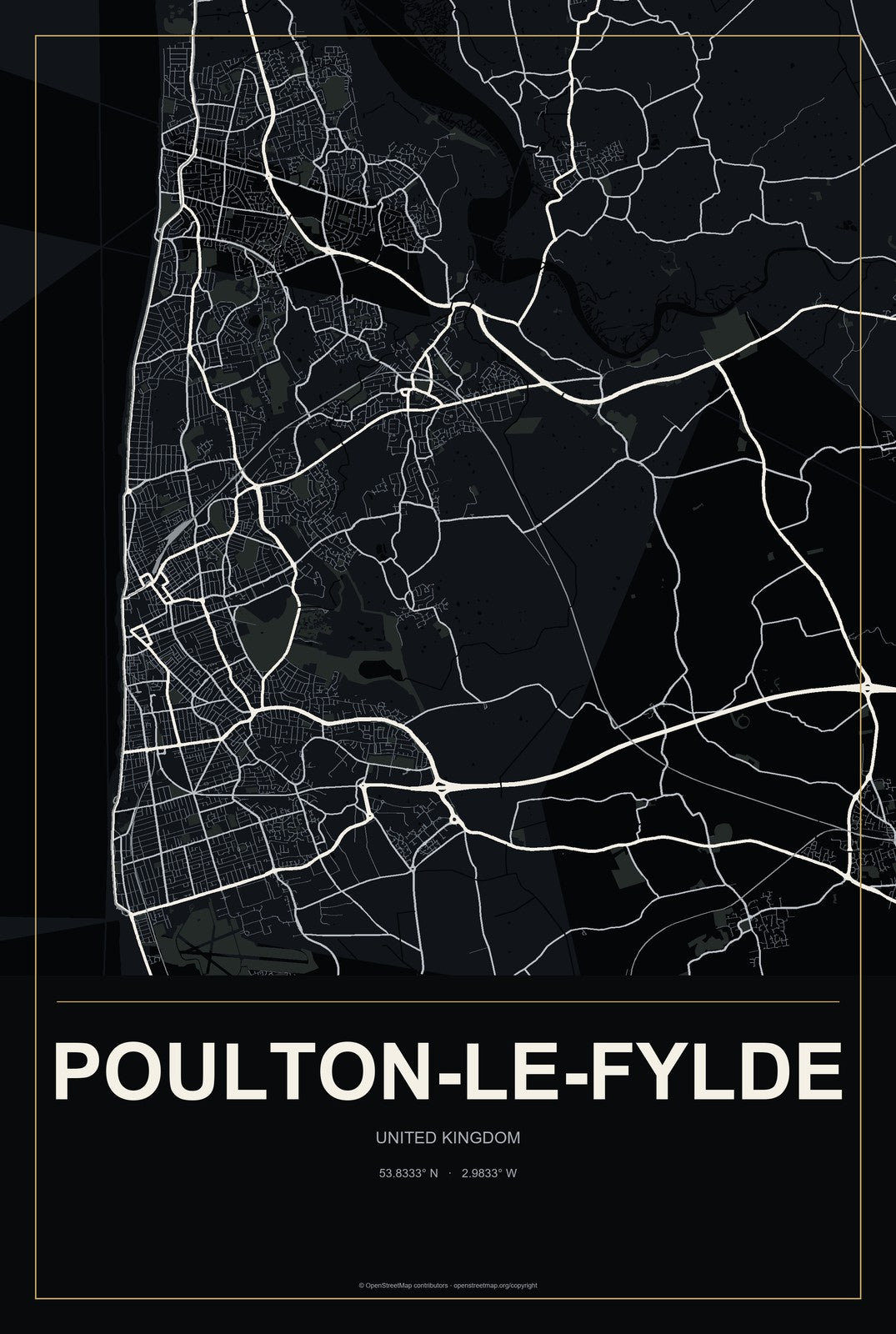 Poulton-le-Fylde, United Kingdom City Map Aluminum Sign in Metropolitan Noir style