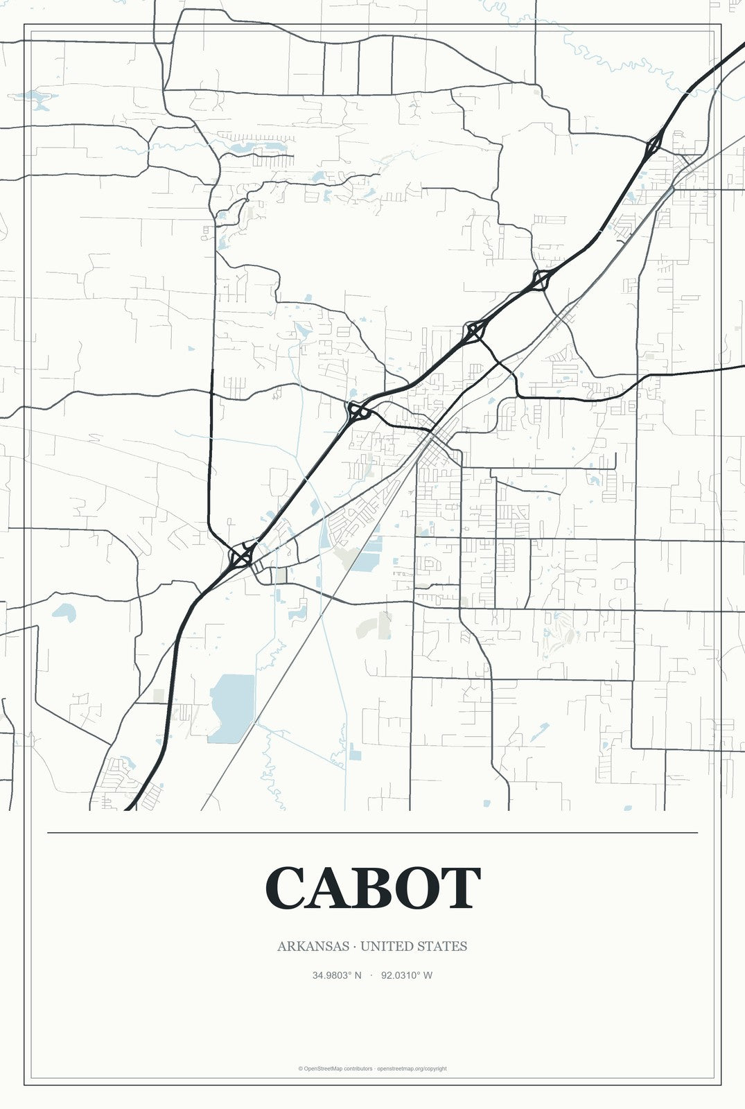 Cabot, Arkansas City Map Aluminum Sign in Gallery Air style