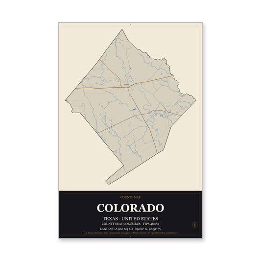 Colorado County, Texas Map Aluminum Sign in Museum Plaque style