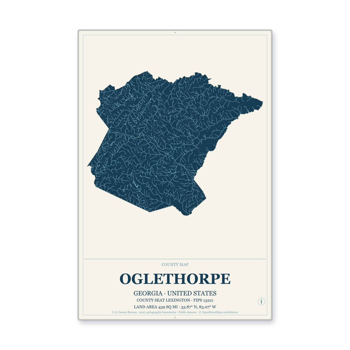 Oglethorpe County, Georgia Map Aluminum Sign in Coastal Cutout style