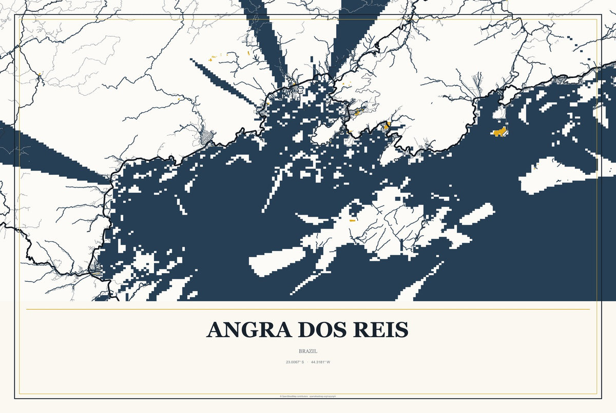 Angra dos Reis, Brazil City Map Aluminum Sign in Citrine Modern style