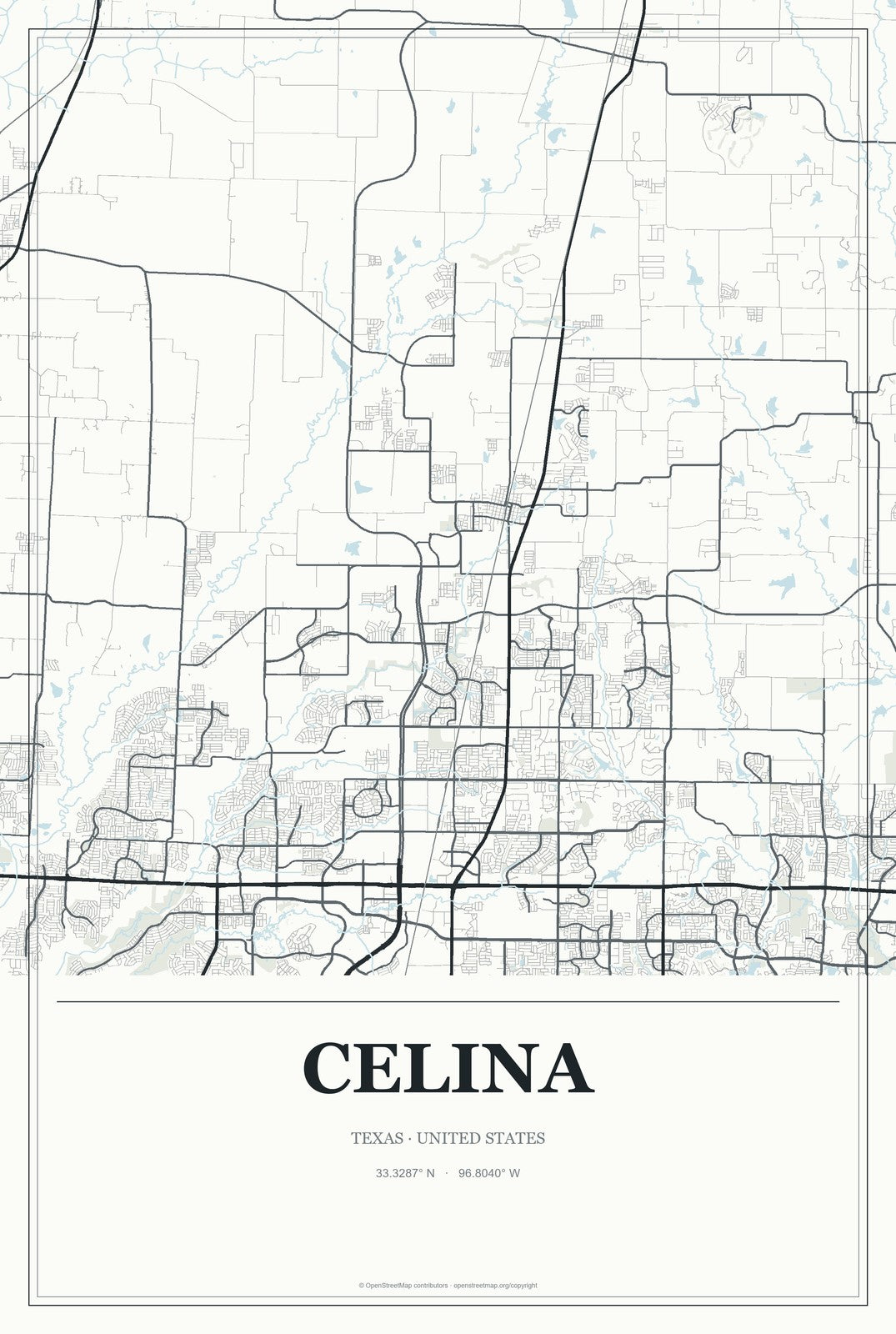 Celina, Texas City Map Aluminum Sign in Gallery Air style