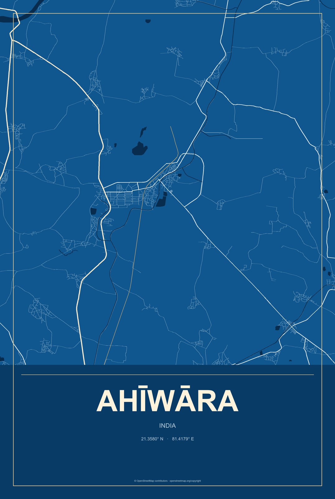 Ahīwāra, India City Map Aluminum Sign in Harbor Cobalt style