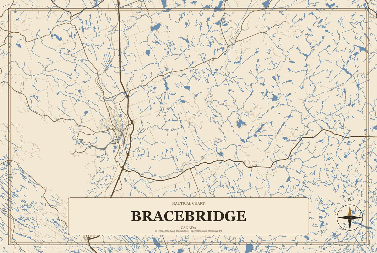 Bracebridge, Canada City Map Aluminum Sign in Heritage Nautical style