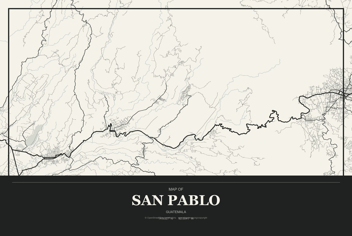 San Pablo, Guatemala City Map Aluminum Sign in Museum Plaque style