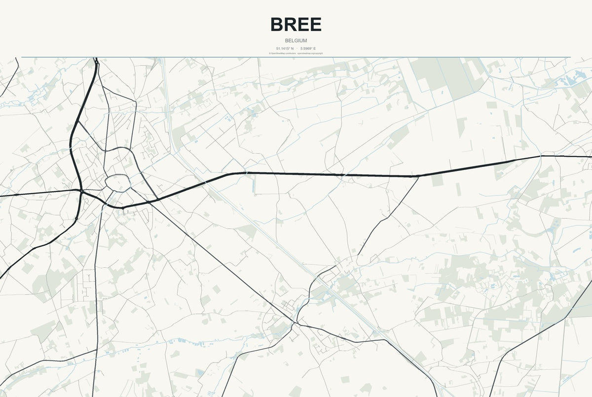 Bree, Belgium City Map Aluminum Sign in Headline Atlas style