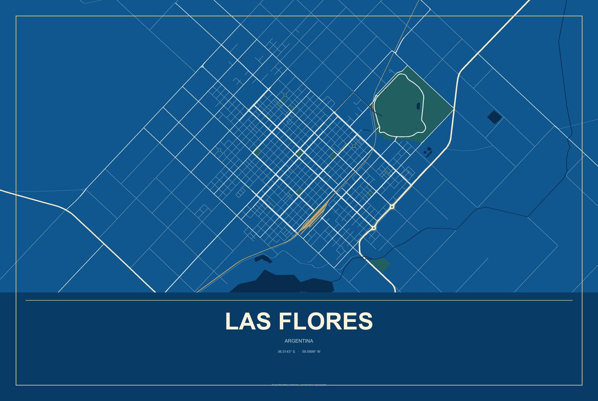 Las Flores, Argentina City Map Aluminum Sign in Harbor Cobalt style