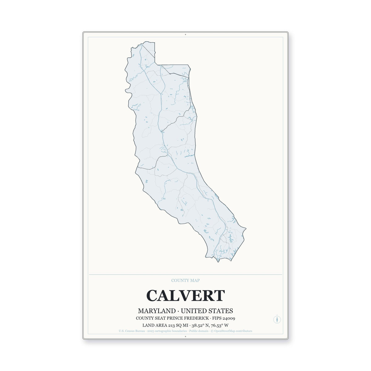 Calvert County, Maryland Map Aluminum Sign in Gallery Air style