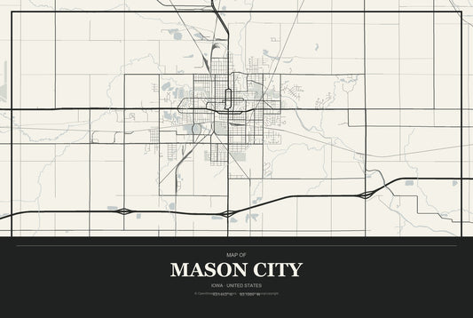 Mason City, Iowa City Map Aluminum Sign in Museum Plaque style