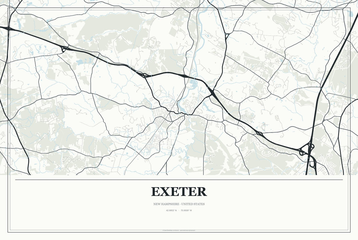 Exeter, New Hampshire City Map Aluminum Sign in Gallery Air style
