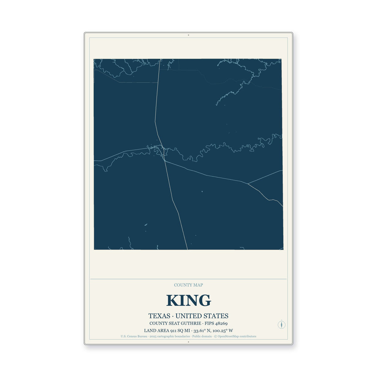 King County, Texas Map Aluminum Sign in Coastal Cutout style