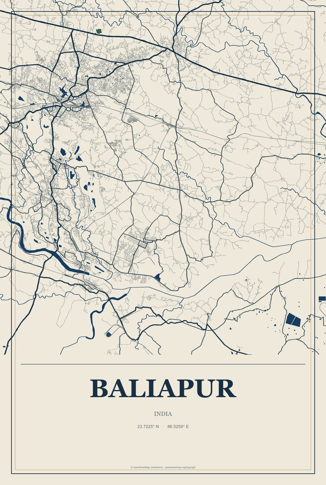 Baliapur, India City Map Aluminum Sign in Coastal Cutout style