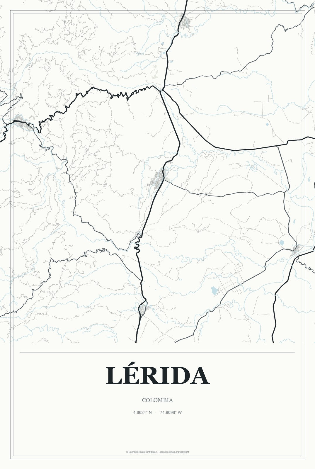 Lérida, Colombia City Map Aluminum Sign in Gallery Air style