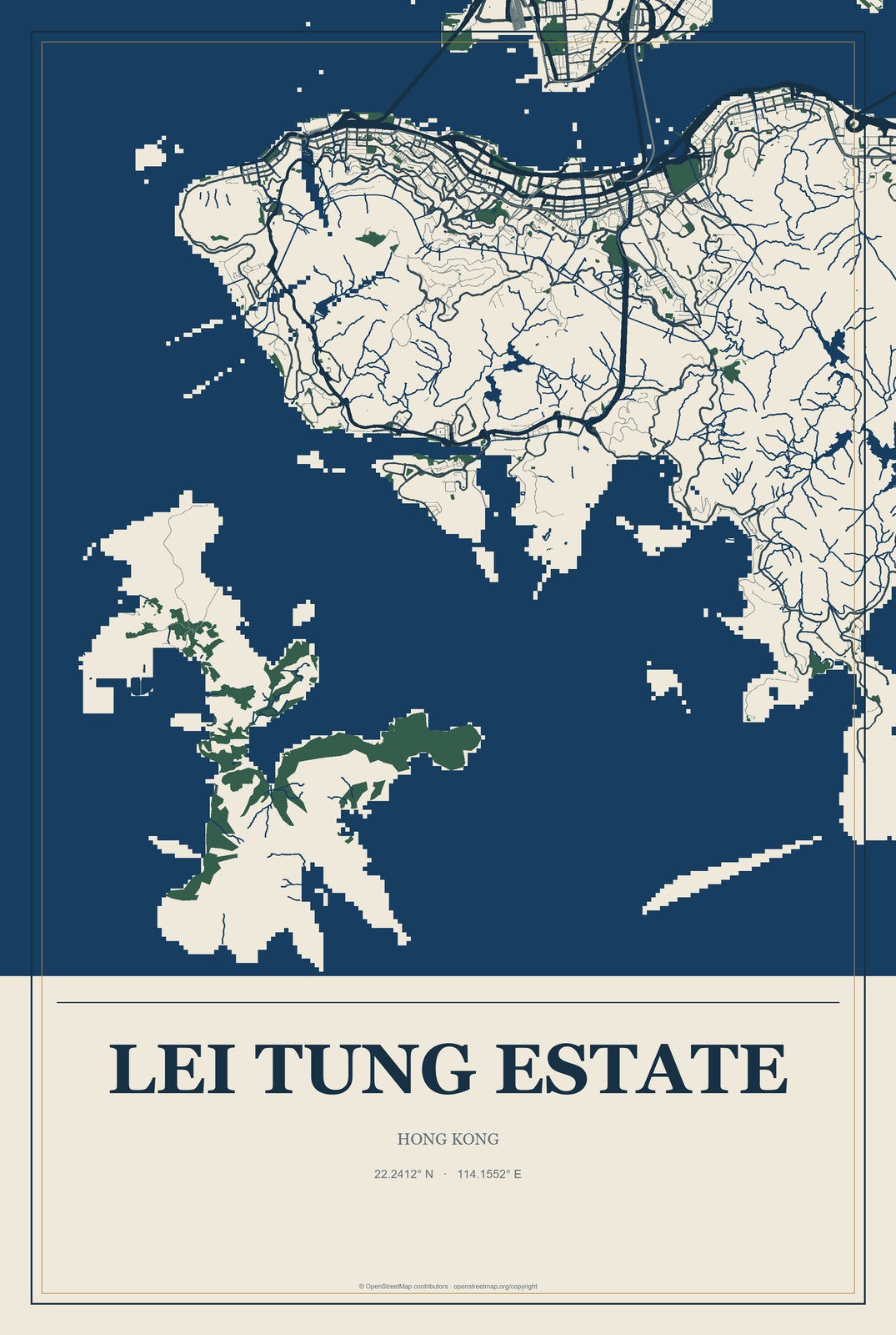 Lei Tung Estate, Hong Kong City Map Aluminum Sign in Coastal Cutout style