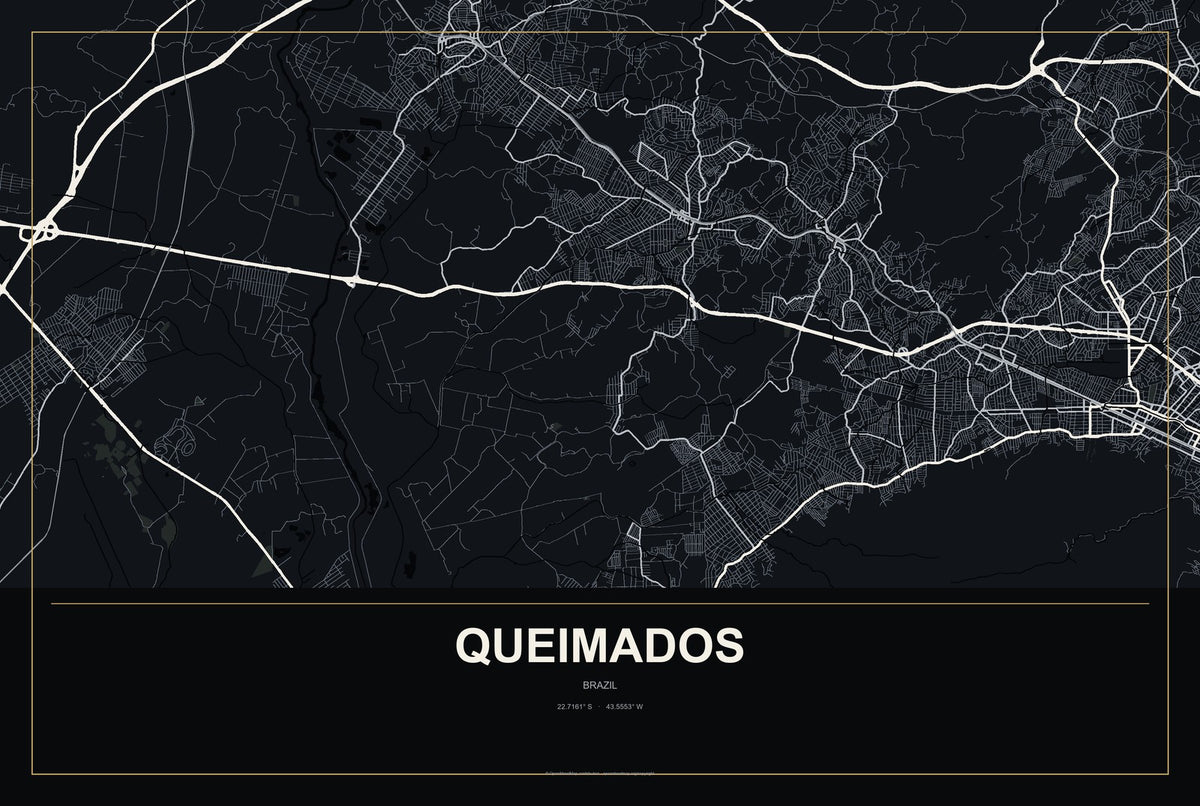 Queimados, Brazil City Map Aluminum Sign in Metropolitan Noir style