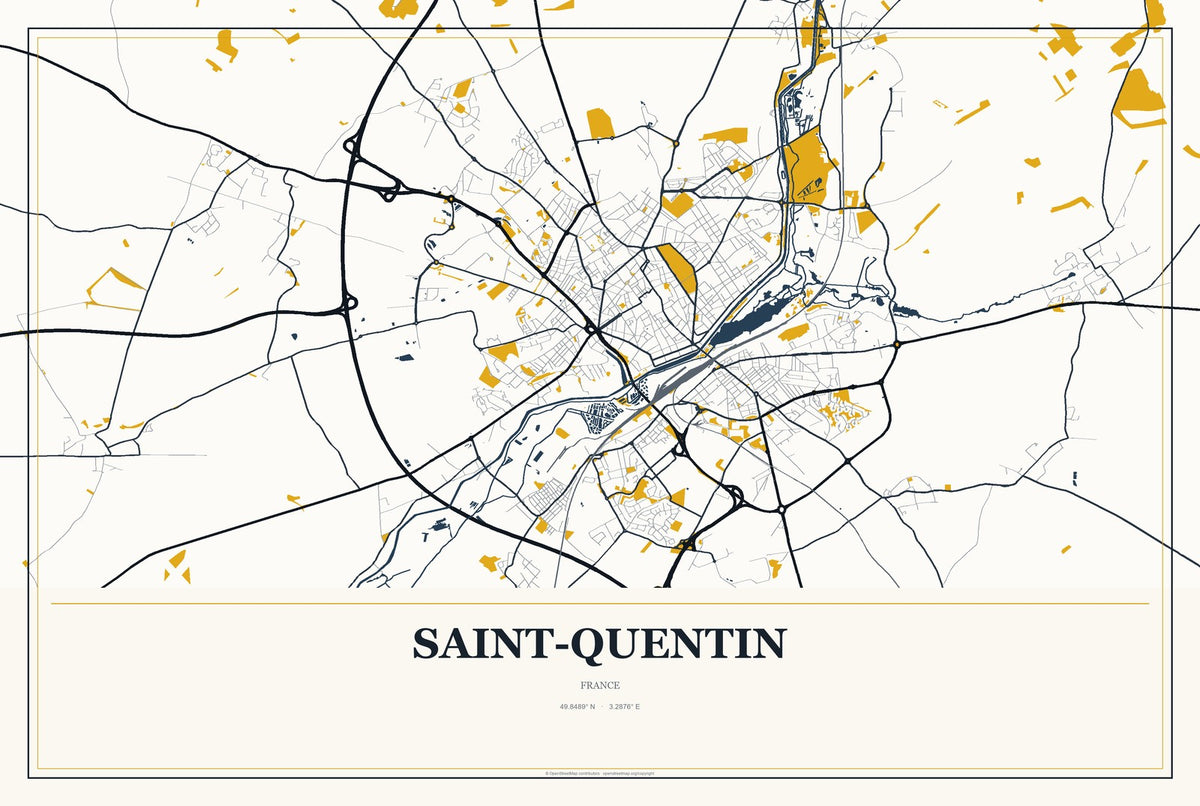 Saint-Quentin, France City Map Aluminum Sign in Citrine Modern style