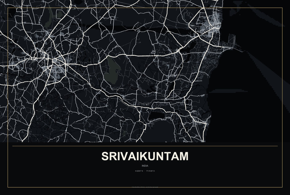 Srivaikuntam, India City Map Aluminum Sign in Metropolitan Noir style