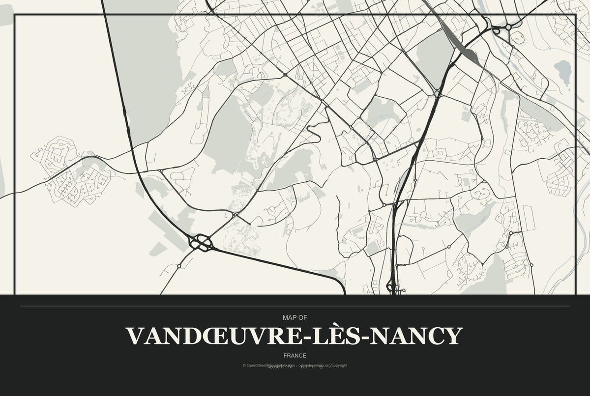 Vandœuvre-lès-Nancy, France City Map Aluminum Sign in Museum Plaque style