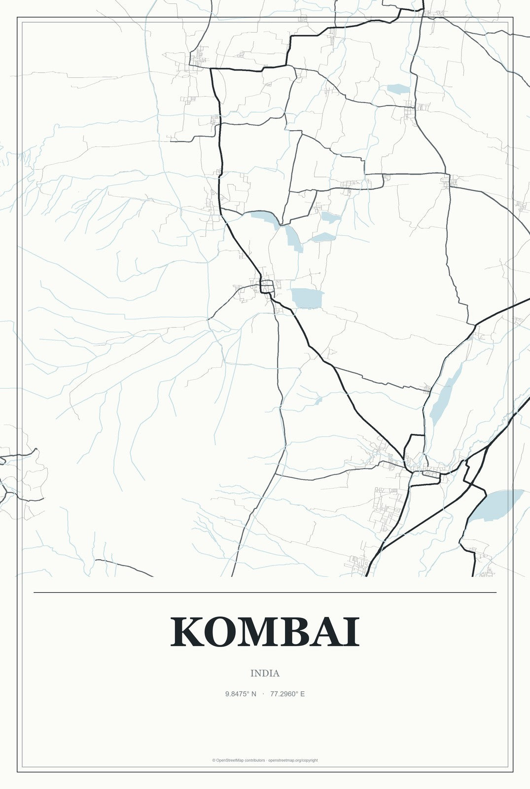 Kombai, India City Map Aluminum Sign in Gallery Air style