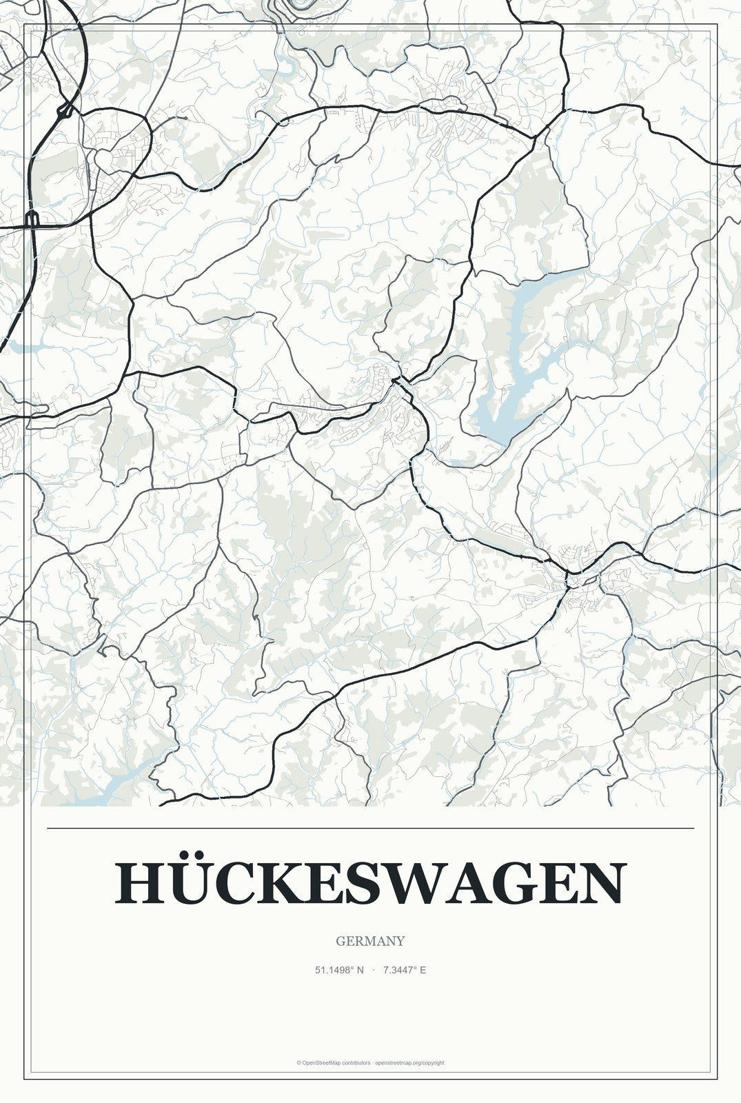 Hückeswagen, Germany City Map Aluminum Sign in Gallery Air style