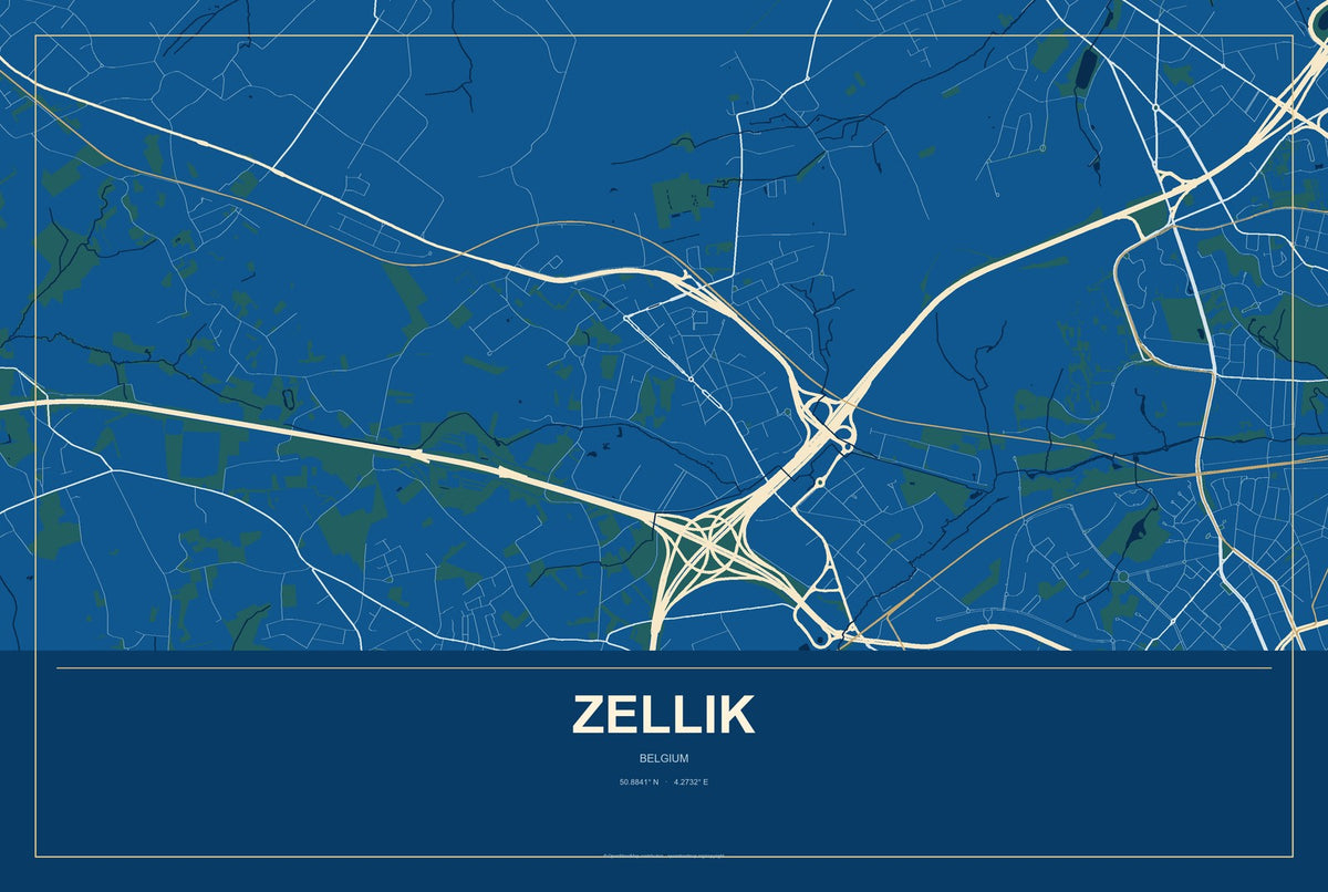 Zellik, Belgium City Map Aluminum Sign in Harbor Cobalt style