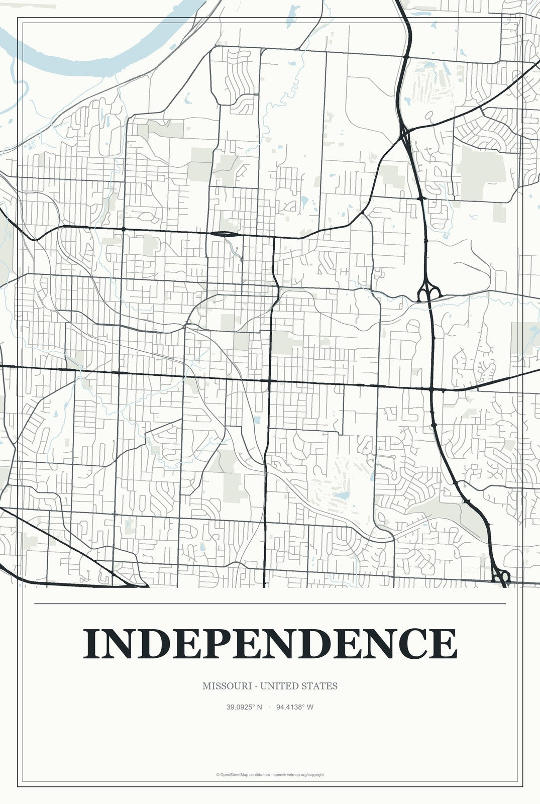 Independence, Missouri City Map Aluminum Sign in Gallery Air style