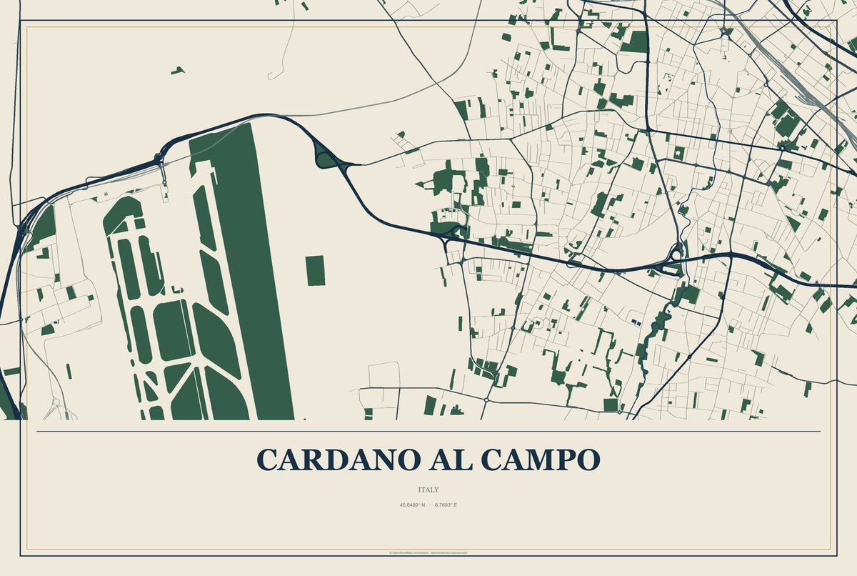 Cardano al Campo, Italy City Map Aluminum Sign in Coastal Cutout style