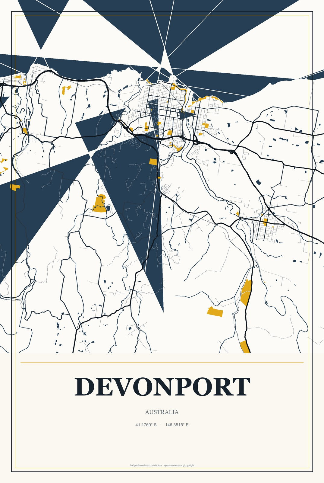 Devonport, Australia City Map Aluminum Sign in Citrine Modern style