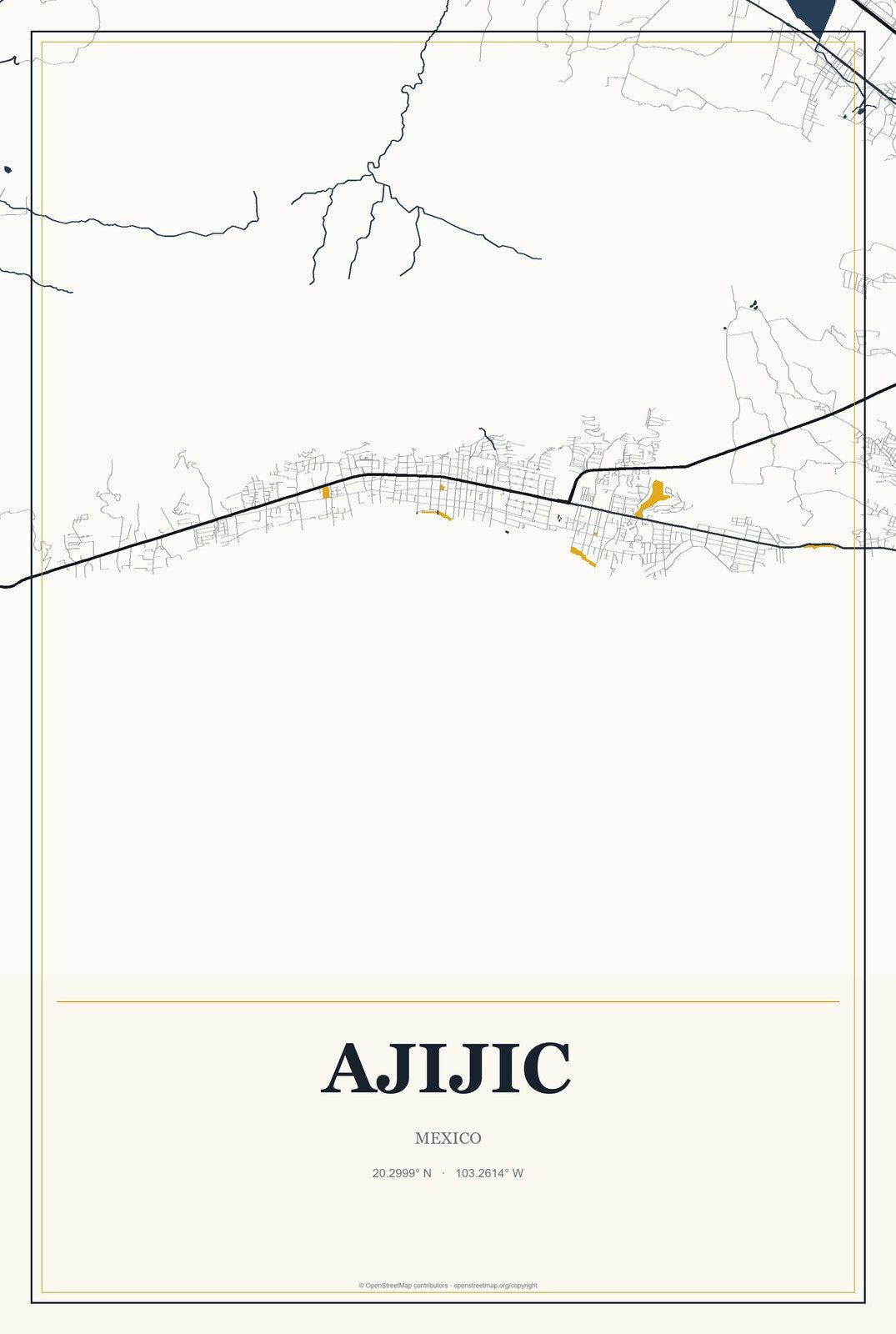 Ajijic, Mexico City Map Aluminum Sign in Citrine Modern style