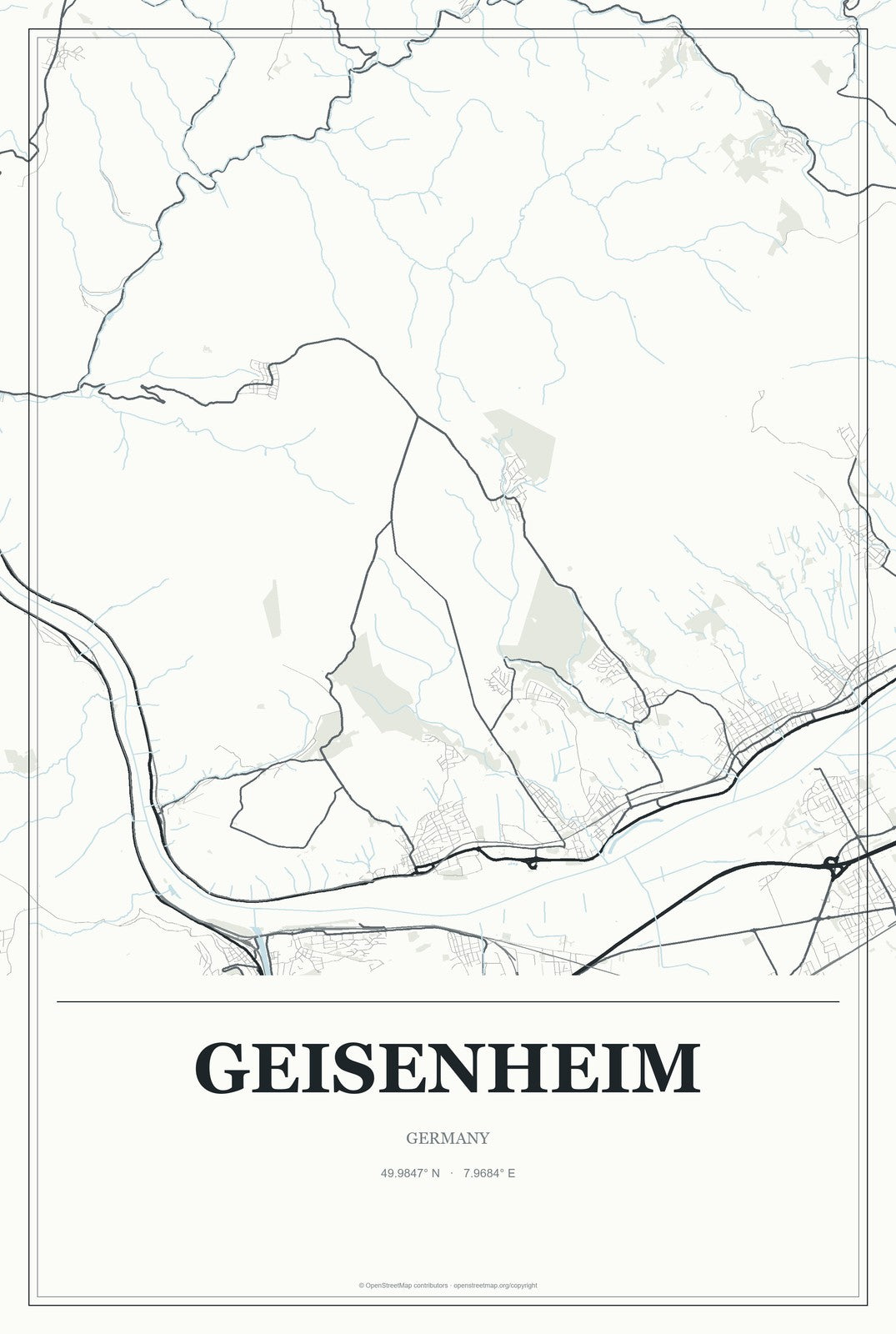 Geisenheim, Germany City Map Aluminum Sign in Gallery Air style