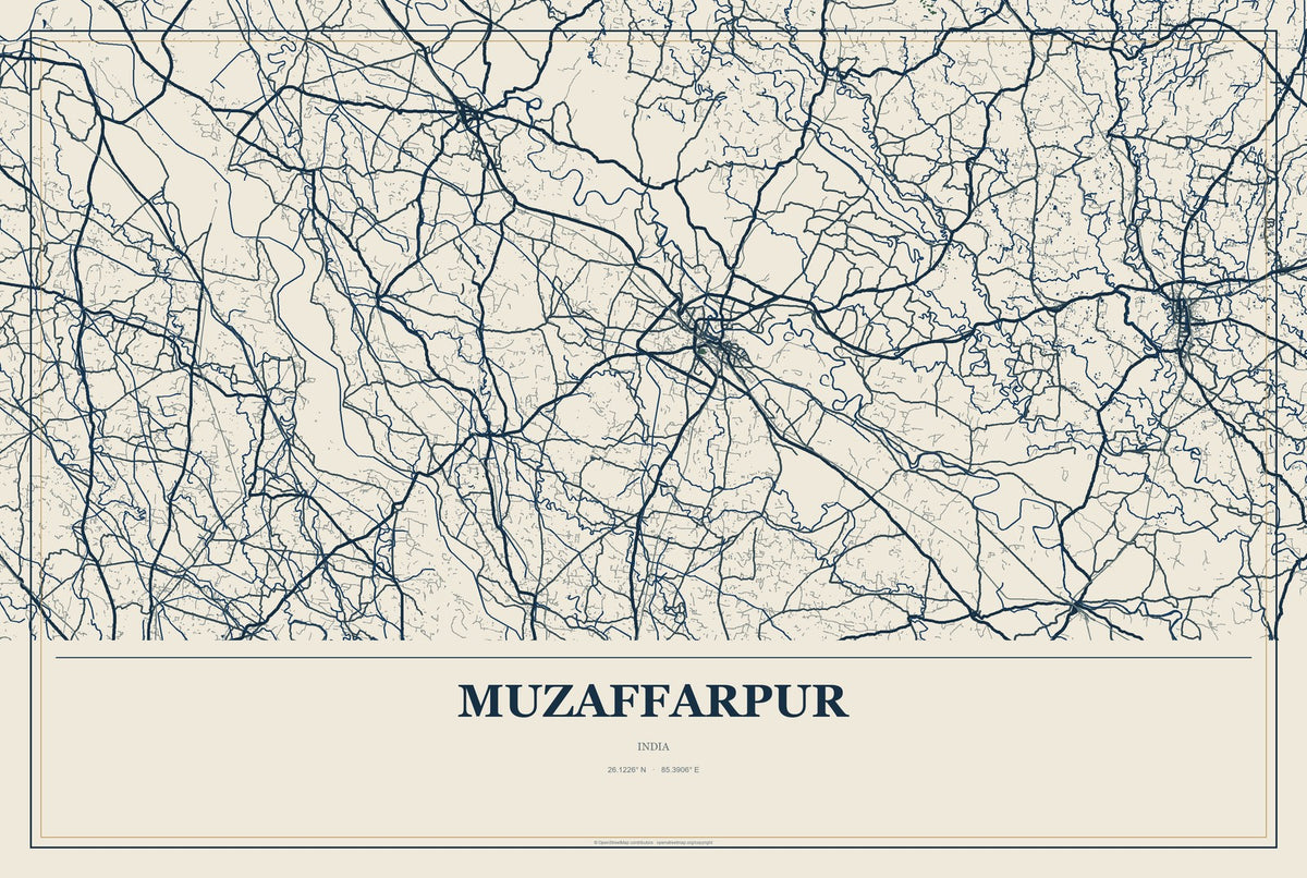 Muzaffarpur, India City Map Aluminum Sign in Coastal Cutout style