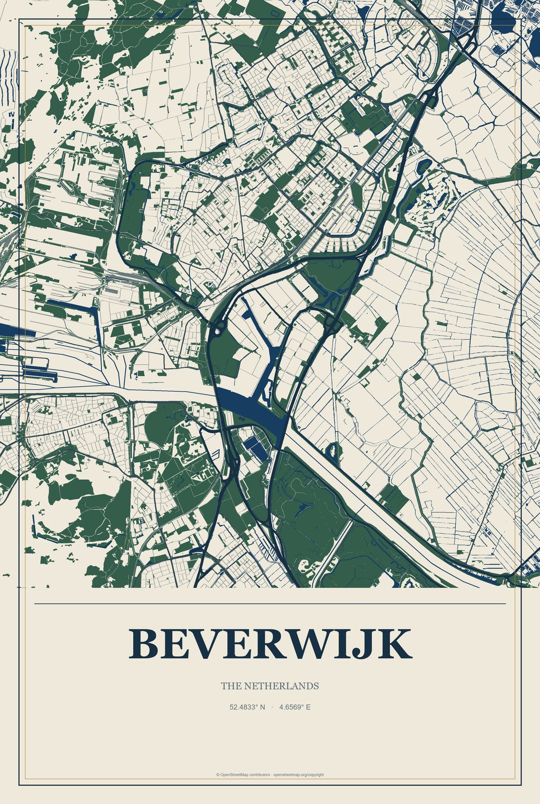 Beverwijk, The Netherlands City Map Aluminum Sign in Coastal Cutout style