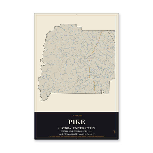 Pike County, Georgia Map Aluminum Sign in Museum Plaque style