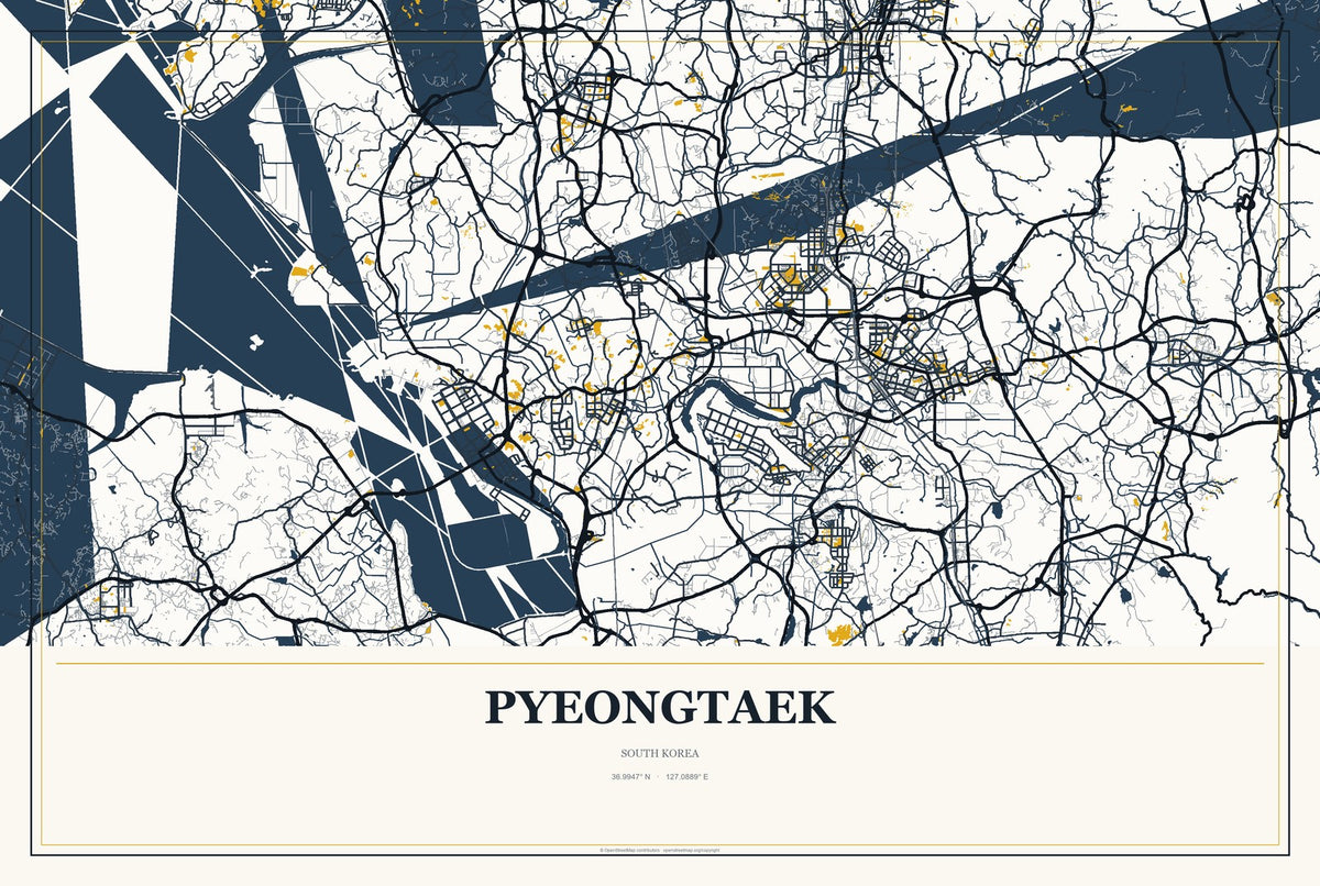 Pyeongtaek, South Korea City Map Aluminum Sign in Citrine Modern style